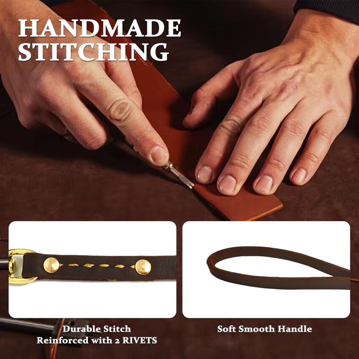 Leather Dog Leash 6 ft x 1/2 inch Heavy Duty Genuine Leather Dog Training Leash Soft and Strong Leather Leash for Small and Medium Dogs Brown