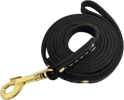 Leather Dog Leash 6 ft x 1/2 inch Heavy Duty Genuine Leather Dog Training Leash Soft and Strong Leather Leash for Small and Medium Dogs Brown