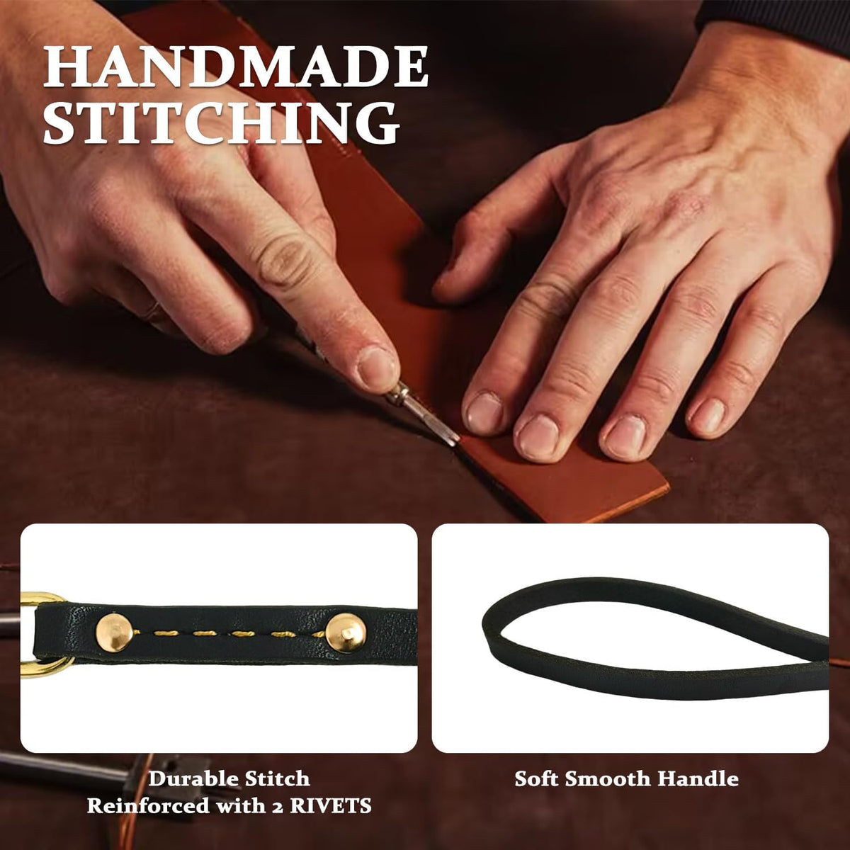 Leather Dog Leash 6 ft x 1/2 inch Heavy Duty Genuine Leather Dog Training Leash Soft and Strong Leather Leash for Small and Medium Dogs Brown
