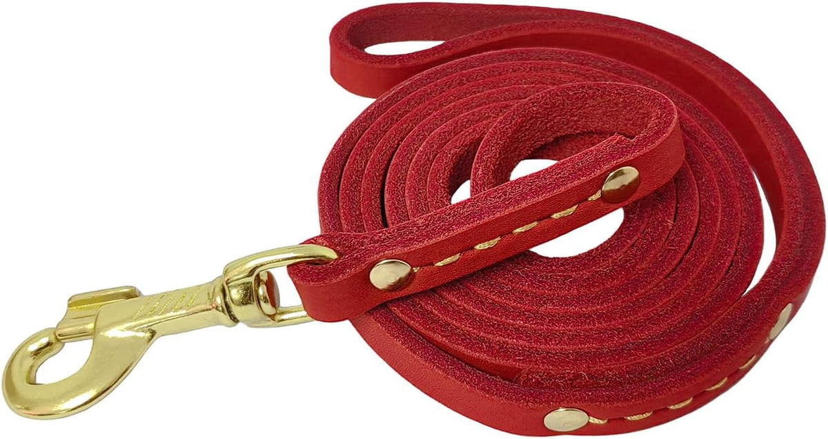 Leather Dog Leash 6 ft x 1/2 inch Heavy Duty Genuine Leather Dog Training Leash Soft and Strong Leather Leash for Small and Medium Dogs Brown