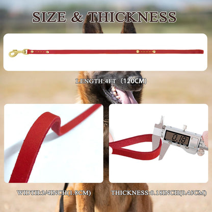 Leather Dog Leash 6 ft x 1/2 inch Heavy Duty Genuine Leather Dog Training Leash Soft and Strong Leather Leash for Small and Medium Dogs Brown