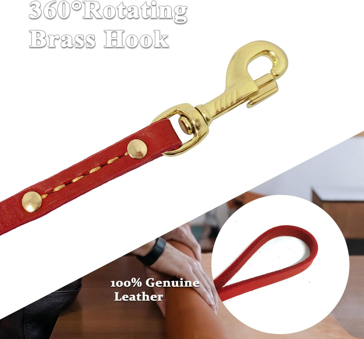 Leather Dog Leash 6 ft x 1/2 inch Heavy Duty Genuine Leather Dog Training Leash Soft and Strong Leather Leash for Small and Medium Dogs Brown
