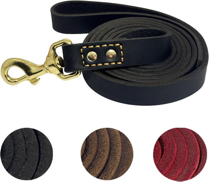 Leather Dog Leash 6 ft x 1/2 inch Heavy Duty Genuine Leather Dog Training Leash Soft and Strong Leather Leash for Small and Medium Dogs Brown