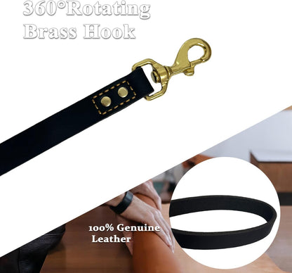Leather Dog Leash 6 ft x 1/2 inch Heavy Duty Genuine Leather Dog Training Leash Soft and Strong Leather Leash for Small and Medium Dogs Brown