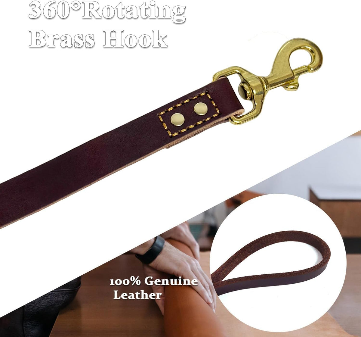 Leather Dog Leash 6 ft x 1/2 inch Heavy Duty Genuine Leather Dog Training Leash Soft and Strong Leather Leash for Small and Medium Dogs Brown