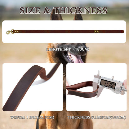 Leather Dog Leash 6 ft x 1/2 inch Heavy Duty Genuine Leather Dog Training Leash Soft and Strong Leather Leash for Small and Medium Dogs Brown