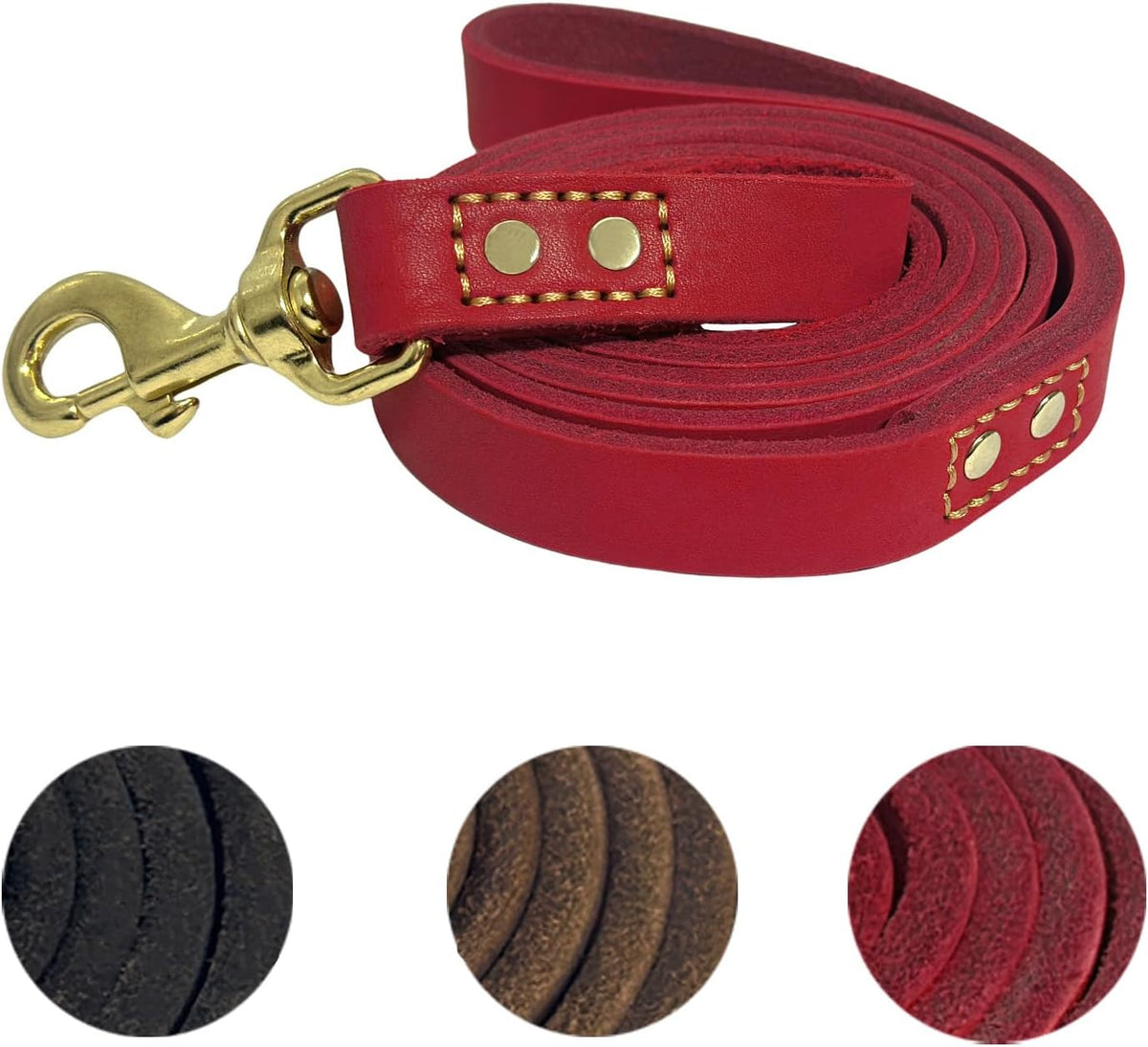 Leather Dog Leash 6 ft x 1/2 inch Heavy Duty Genuine Leather Dog Training Leash Soft and Strong Leather Leash for Small and Medium Dogs Brown