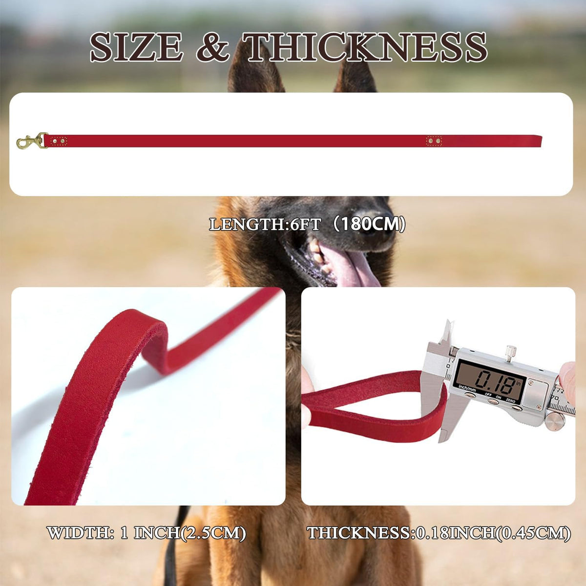 Leather Dog Leash 6 ft x 1/2 inch Heavy Duty Genuine Leather Dog Training Leash Soft and Strong Leather Leash for Small and Medium Dogs Brown