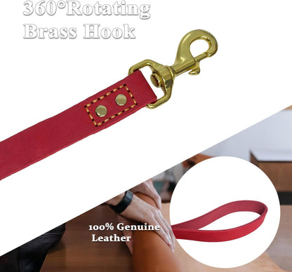Leather Dog Leash 6 ft x 1/2 inch Heavy Duty Genuine Leather Dog Training Leash Soft and Strong Leather Leash for Small and Medium Dogs Brown