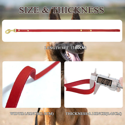 Leather Dog Leash 6 ft x 1/2 inch Heavy Duty Genuine Leather Dog Training Leash Soft and Strong Leather Leash for Small and Medium Dogs Brown