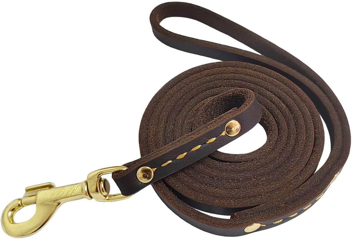 Leather Dog Leash 6 ft x 1/2 inch Heavy Duty Genuine Leather Dog Training Leash Soft and Strong Leather Leash for Small and Medium Dogs Brown