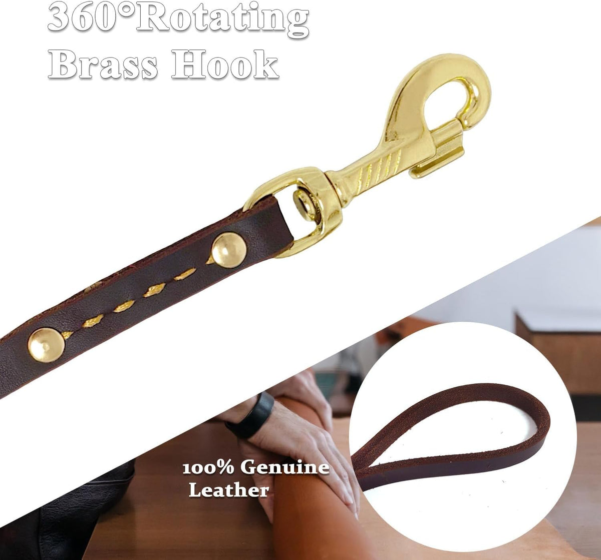Leather Dog Leash 6 ft x 1/2 inch Heavy Duty Genuine Leather Dog Training Leash Soft and Strong Leather Leash for Small and Medium Dogs Brown
