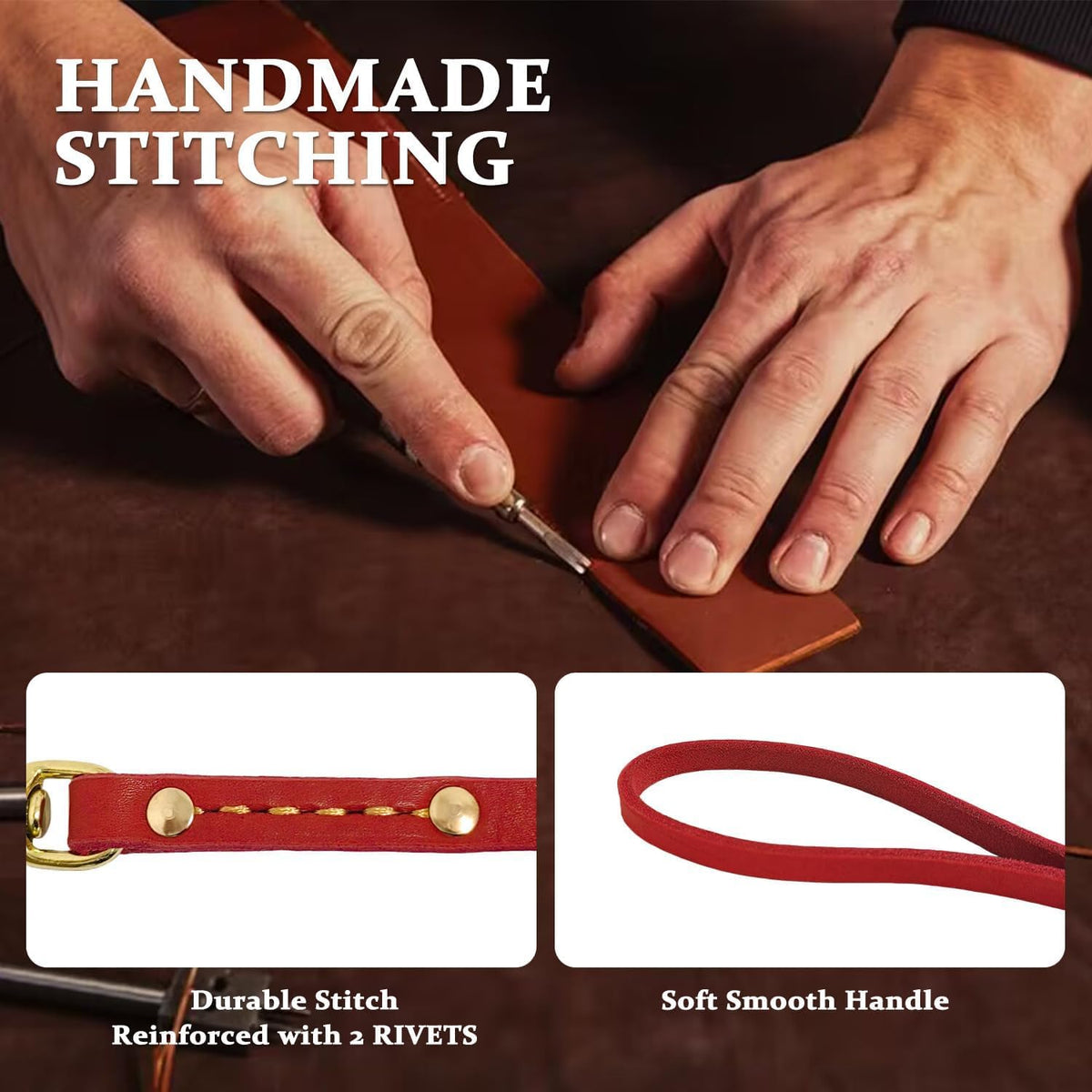 Leather Dog Leash 6 ft x 1/2 inch Heavy Duty Genuine Leather Dog Training Leash Soft and Strong Leather Leash for Small and Medium Dogs Brown