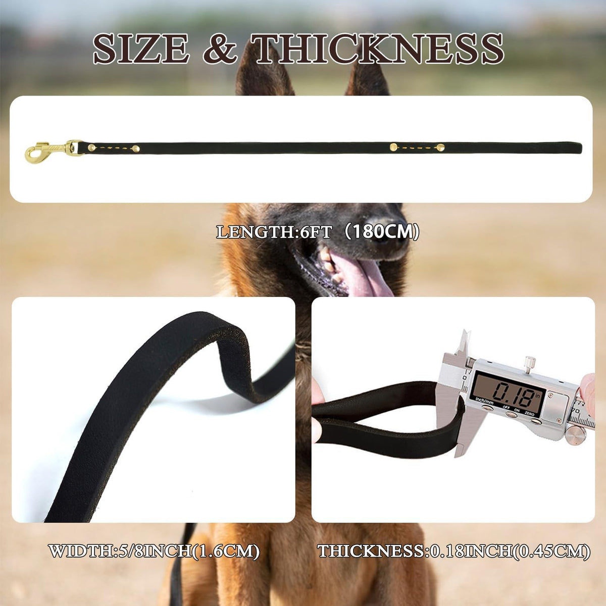 Leather Dog Leash 6 ft x 1/2 inch Heavy Duty Genuine Leather Dog Training Leash Soft and Strong Leather Leash for Small and Medium Dogs Brown