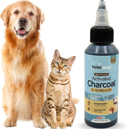 Pet Vet Activated Charcoal for Dogs & Cats Gel, Beef Flavor, Made in USA, 60ml Bottle