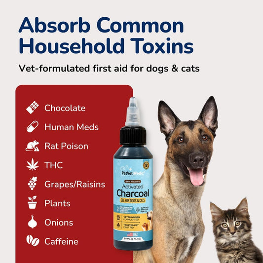 Pet Vet Activated Charcoal for Dogs & Cats Gel, Beef Flavor, Made in USA, 60ml Bottle