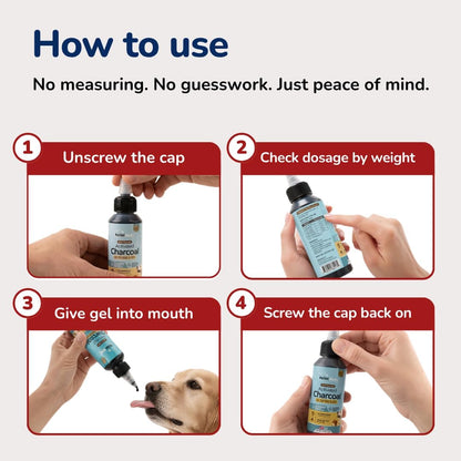 Pet Vet Activated Charcoal for Dogs & Cats Gel, Beef Flavor, Made in USA, 60ml Bottle