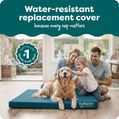 Replacement Dog Bed Cover Water-Resistant Indoor/Outdoor Logo Print Oxford Polycanvas Mattress, Washable - Deep Lagoon, Medium