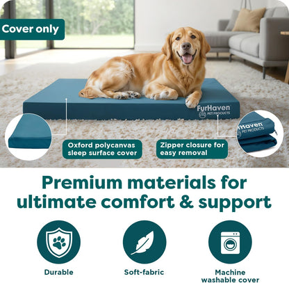 Replacement Dog Bed Cover Water-Resistant Indoor/Outdoor Logo Print Oxford Polycanvas Mattress, Washable - Deep Lagoon, Medium