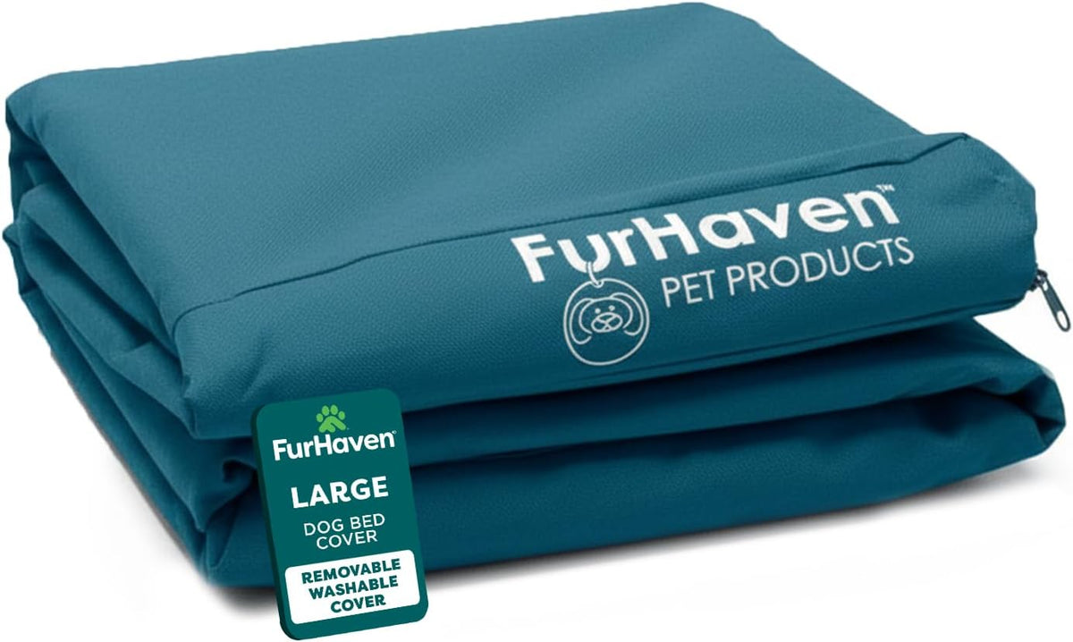 Replacement Dog Bed Cover Water-Resistant Indoor/Outdoor Logo Print Oxford Polycanvas Mattress, Washable - Deep Lagoon, Medium