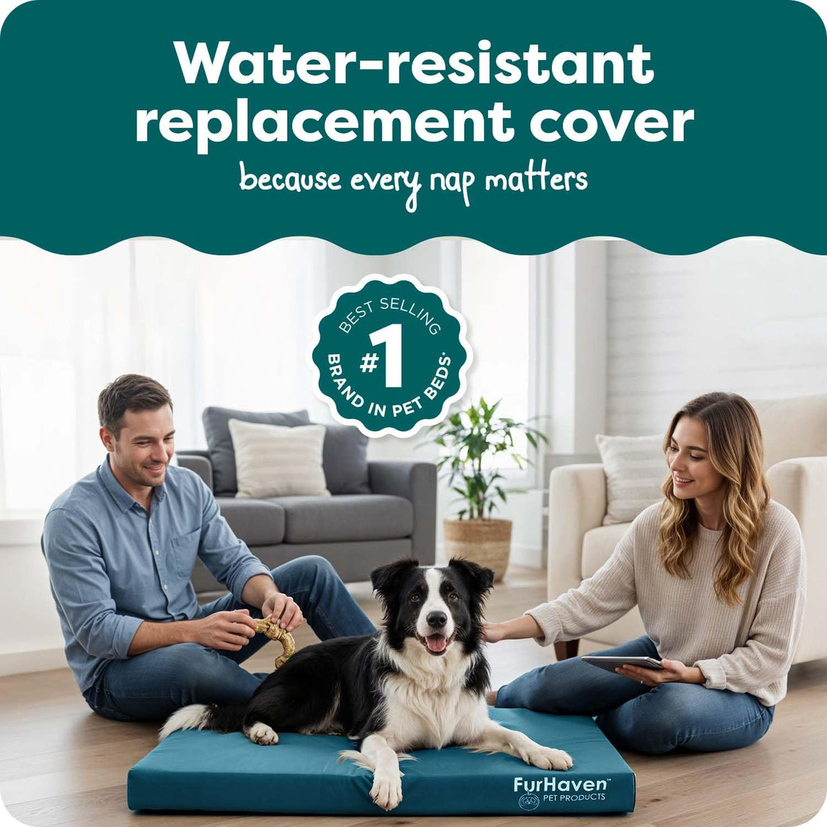 Replacement Dog Bed Cover Water-Resistant Indoor/Outdoor Logo Print Oxford Polycanvas Mattress, Washable - Deep Lagoon, Medium