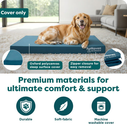 Replacement Dog Bed Cover Water-Resistant Indoor/Outdoor Logo Print Oxford Polycanvas Mattress, Washable - Deep Lagoon, Medium