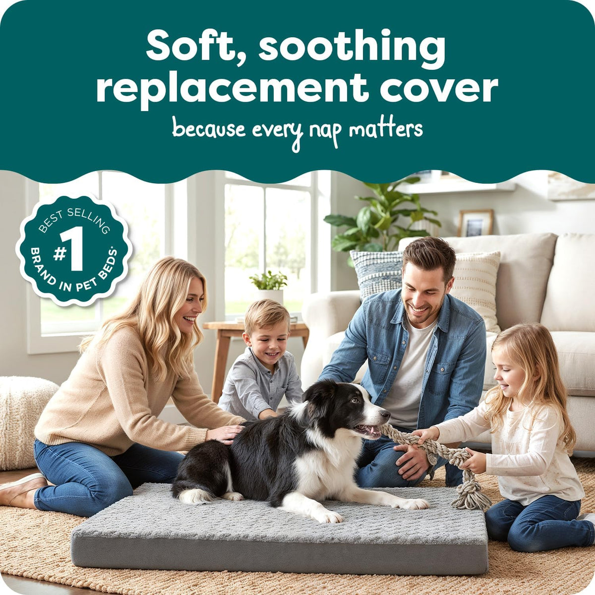 Replacement Dog Bed Cover Water-Resistant Indoor/Outdoor Logo Print Oxford Polycanvas Mattress, Washable - Deep Lagoon, Medium