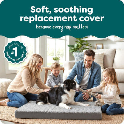Replacement Dog Bed Cover Water-Resistant Indoor/Outdoor Logo Print Oxford Polycanvas Mattress, Washable - Deep Lagoon, Medium