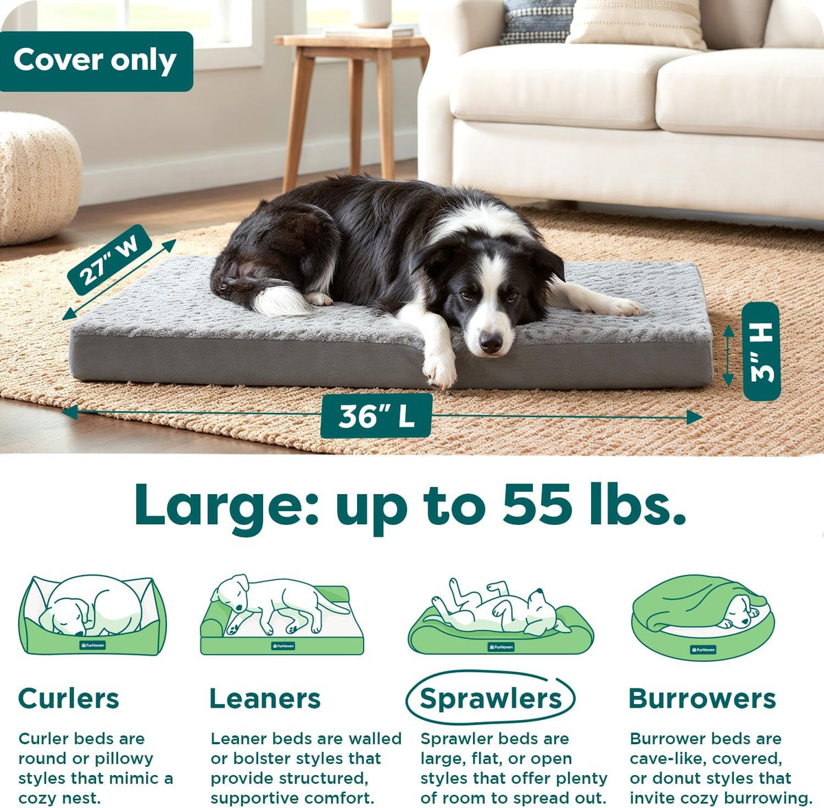 Replacement Dog Bed Cover Water-Resistant Indoor/Outdoor Logo Print Oxford Polycanvas Mattress, Washable - Deep Lagoon, Medium