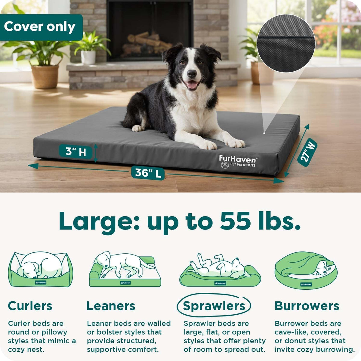 Replacement Dog Bed Cover Water-Resistant Indoor/Outdoor Logo Print Oxford Polycanvas Mattress, Washable - Deep Lagoon, Medium
