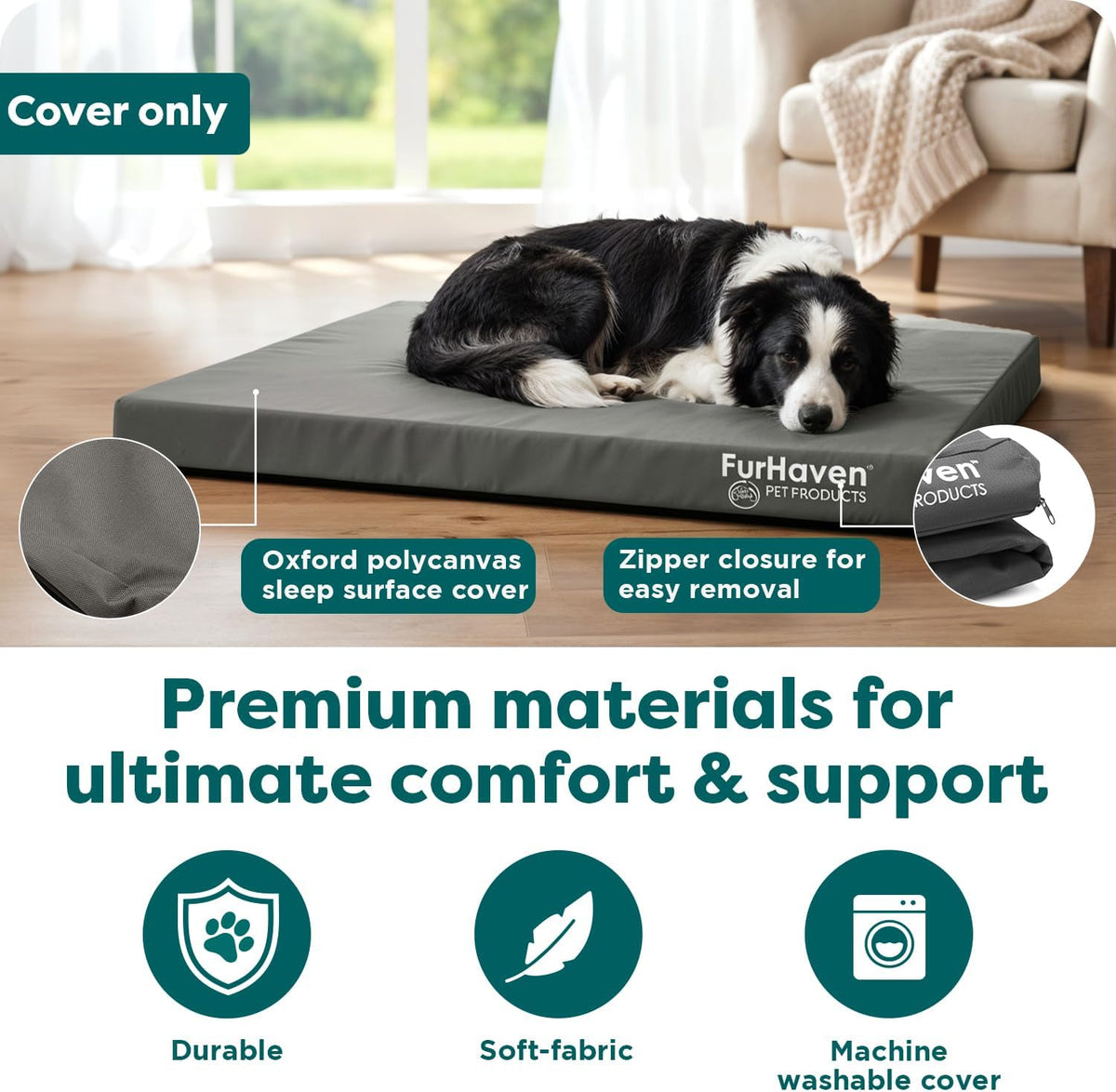 Replacement Dog Bed Cover Water-Resistant Indoor/Outdoor Logo Print Oxford Polycanvas Mattress, Washable - Deep Lagoon, Medium