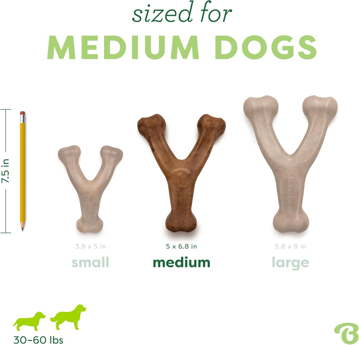 Wishbone Dog Chew Toy for Aggressive Chewers, Real Bacon, Medium