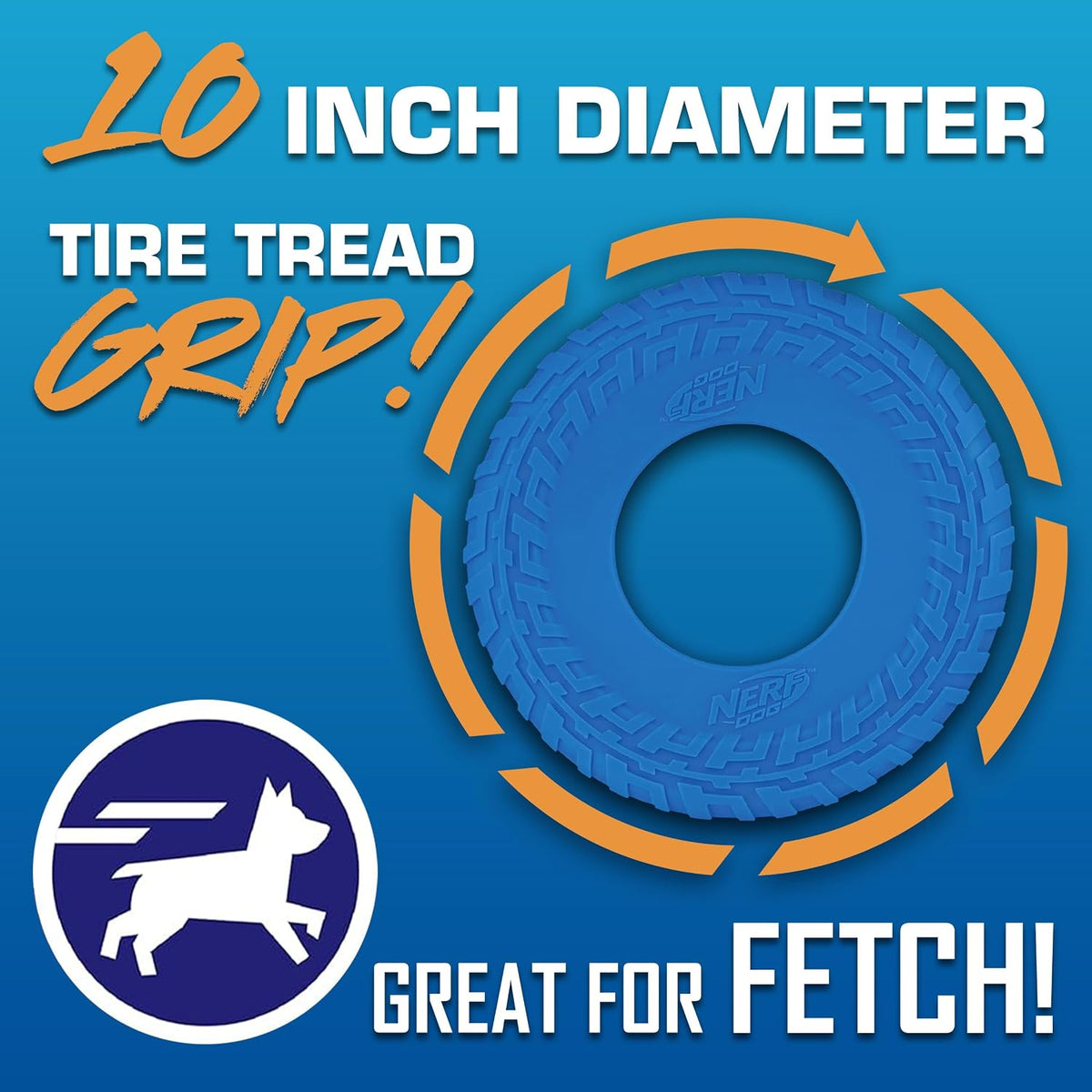 Nerf Dog Atomic Flyer Outdoor Dog Toy, 10 Inch Flying Disc Dog Fetch Toy, Rubber Dog Toy for Medium Dogs and Large Dogs, Orange