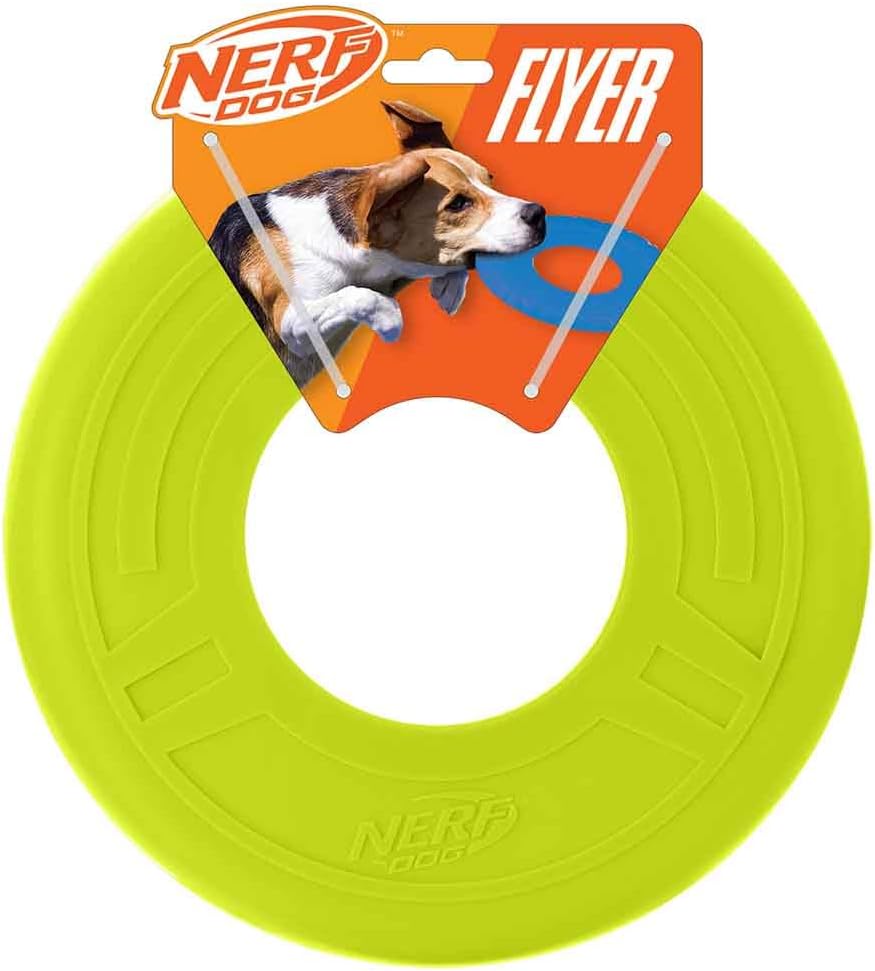 Nerf Dog Atomic Flyer Outdoor Dog Toy, 10 Inch Flying Disc Dog Fetch Toy, Rubber Dog Toy for Medium Dogs and Large Dogs, Orange