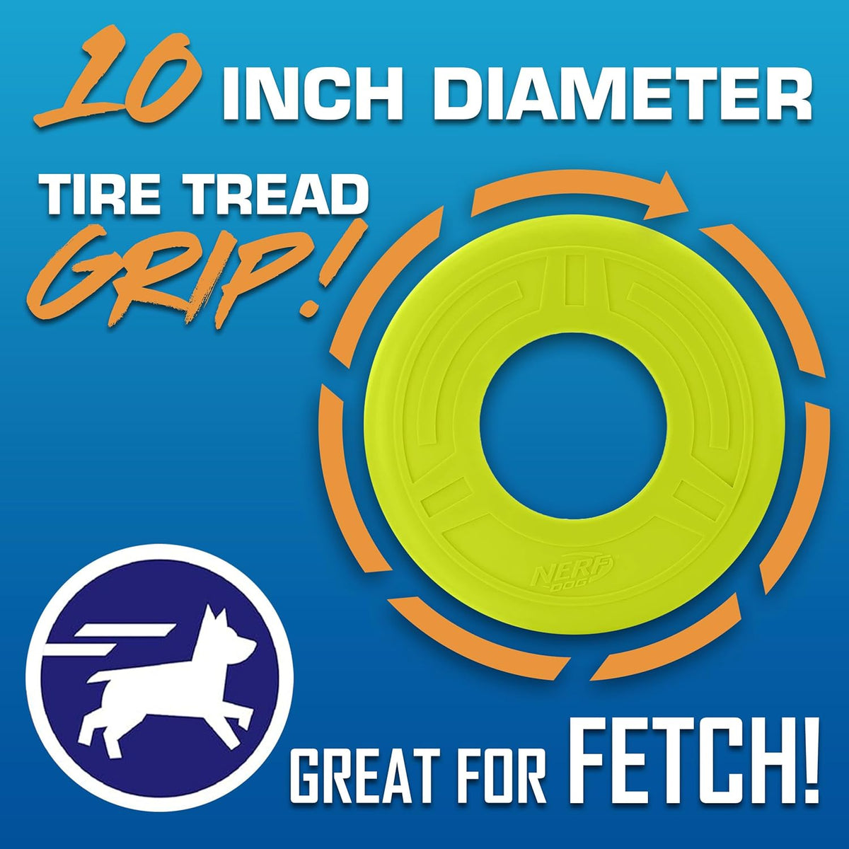 Nerf Dog Atomic Flyer Outdoor Dog Toy, 10 Inch Flying Disc Dog Fetch Toy, Rubber Dog Toy for Medium Dogs and Large Dogs, Orange