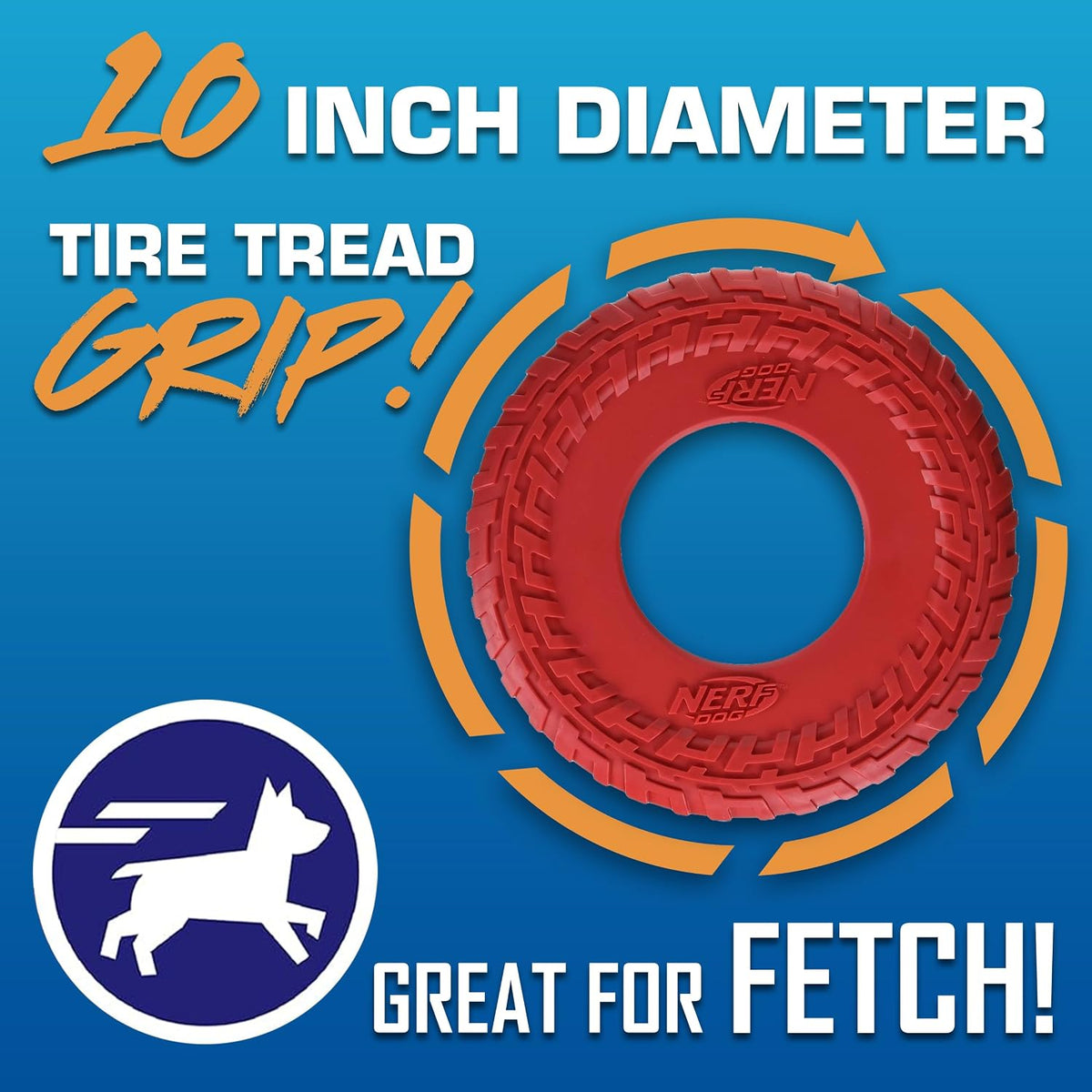 Nerf Dog Atomic Flyer Outdoor Dog Toy, 10 Inch Flying Disc Dog Fetch Toy, Rubber Dog Toy for Medium Dogs and Large Dogs, Orange