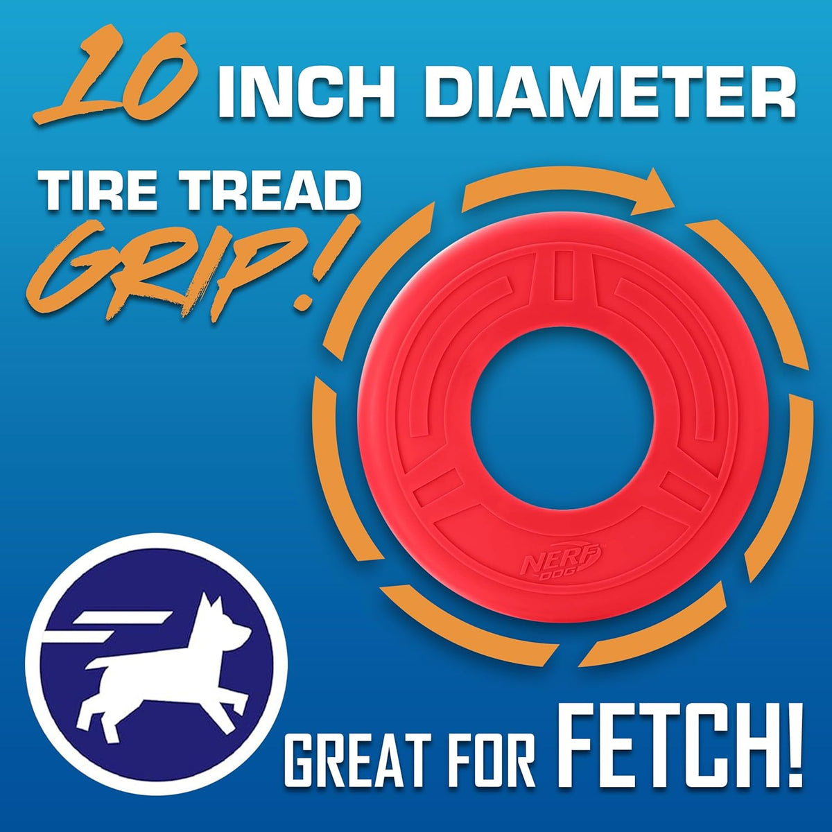 Nerf Dog Atomic Flyer Outdoor Dog Toy, 10 Inch Flying Disc Dog Fetch Toy, Rubber Dog Toy for Medium Dogs and Large Dogs, Orange