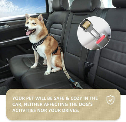Dog Seat Belt 3-in-1 Car Harness for Dogs Adjustable Safety Seatbelt for Car Nylon Reflective Bungee Fabric Dog Car Harness with Clip Hook Latch & Buckle, Swivel Zinc Alloy Carabiner (Black)