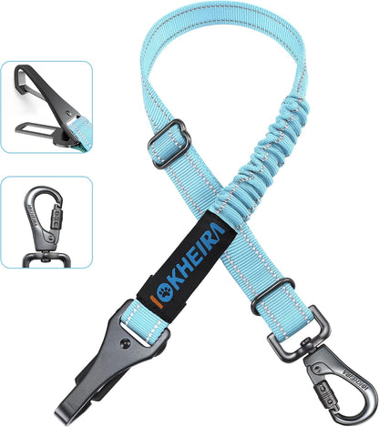 Dog Seat Belt 3-in-1 Car Harness for Dogs Adjustable Safety Seatbelt for Car Nylon Reflective Bungee Fabric Dog Car Harness with Clip Hook Latch & Buckle, Swivel Zinc Alloy Carabiner (Black)