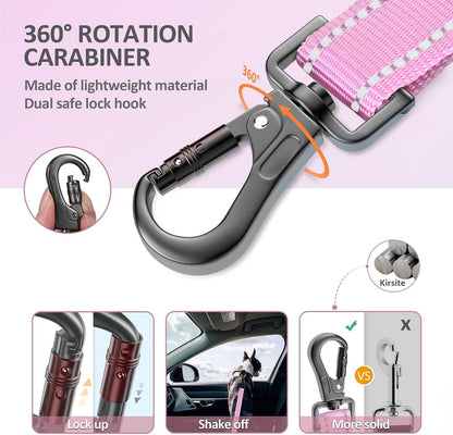 Dog Seat Belt 3-in-1 Car Harness for Dogs Adjustable Safety Seatbelt for Car Nylon Reflective Bungee Fabric Dog Car Harness with Clip Hook Latch & Buckle, Swivel Zinc Alloy Carabiner (Black)
