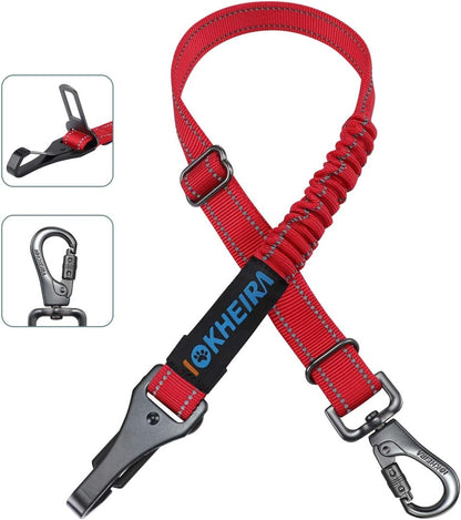 Dog Seat Belt 3-in-1 Car Harness for Dogs Adjustable Safety Seatbelt for Car Nylon Reflective Bungee Fabric Dog Car Harness with Clip Hook Latch & Buckle, Swivel Zinc Alloy Carabiner (Black)