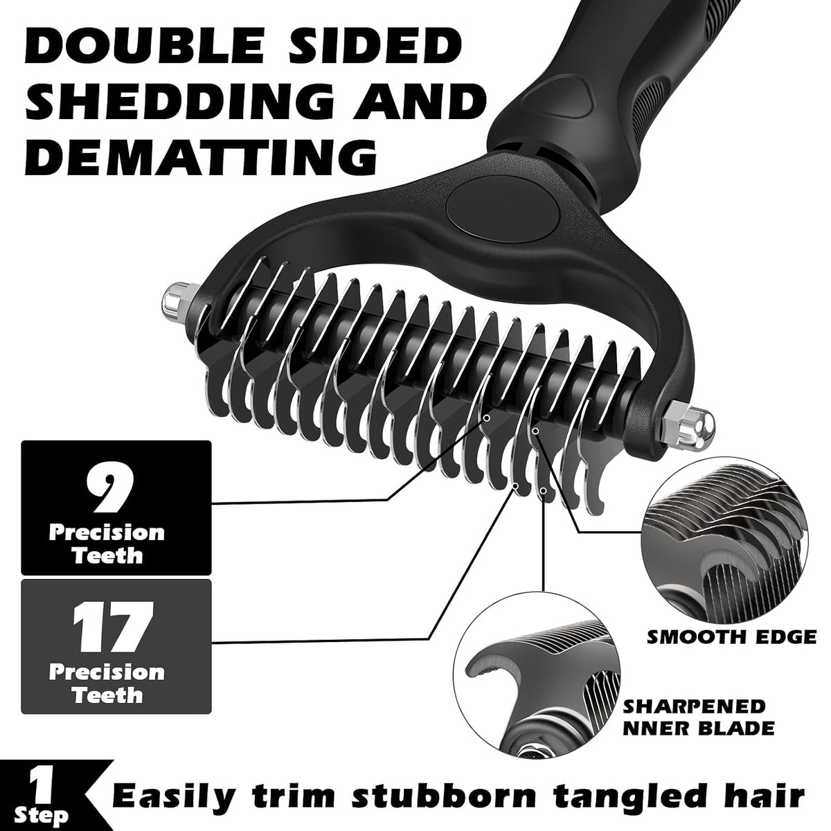 Professional 3PCS Self Cleaning Slicker Brush & Pet Grooming Rake & Flea Comb for Dogs,Cats and Horses | Double-Sided Dematting Comb & Skin Friendly Deshedding Grooming Tool | Pet Supplies (Blue)