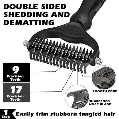 Professional 3PCS Self Cleaning Slicker Brush & Pet Grooming Rake & Flea Comb for Dogs,Cats and Horses | Double-Sided Dematting Comb & Skin Friendly Deshedding Grooming Tool | Pet Supplies (Blue)