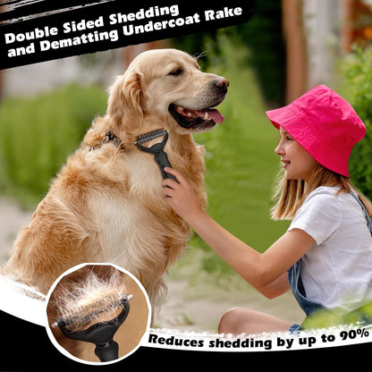 Professional 3PCS Self Cleaning Slicker Brush & Pet Grooming Rake & Flea Comb for Dogs,Cats and Horses | Double-Sided Dematting Comb & Skin Friendly Deshedding Grooming Tool | Pet Supplies (Blue)