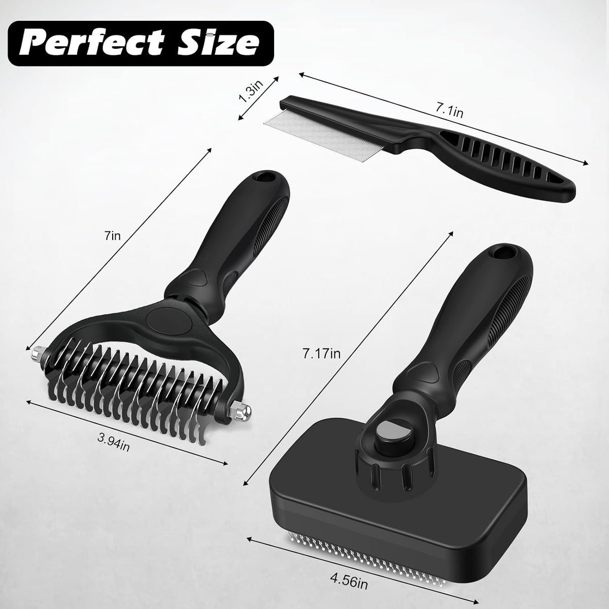 Professional 3PCS Self Cleaning Slicker Brush & Pet Grooming Rake & Flea Comb for Dogs,Cats and Horses | Double-Sided Dematting Comb & Skin Friendly Deshedding Grooming Tool | Pet Supplies (Blue)