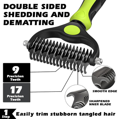 Professional 3PCS Self Cleaning Slicker Brush & Pet Grooming Rake & Flea Comb for Dogs,Cats and Horses | Double-Sided Dematting Comb & Skin Friendly Deshedding Grooming Tool | Pet Supplies (Blue)