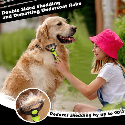 Professional 3PCS Self Cleaning Slicker Brush & Pet Grooming Rake & Flea Comb for Dogs,Cats and Horses | Double-Sided Dematting Comb & Skin Friendly Deshedding Grooming Tool | Pet Supplies (Blue)
