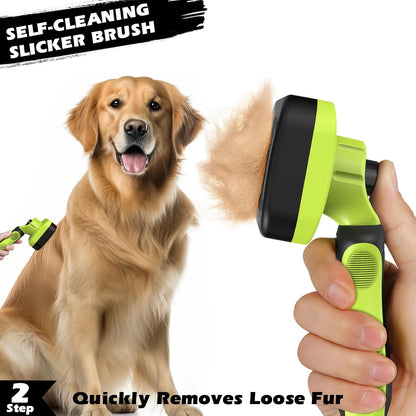 Professional 3PCS Self Cleaning Slicker Brush & Pet Grooming Rake & Flea Comb for Dogs,Cats and Horses | Double-Sided Dematting Comb & Skin Friendly Deshedding Grooming Tool | Pet Supplies (Blue)