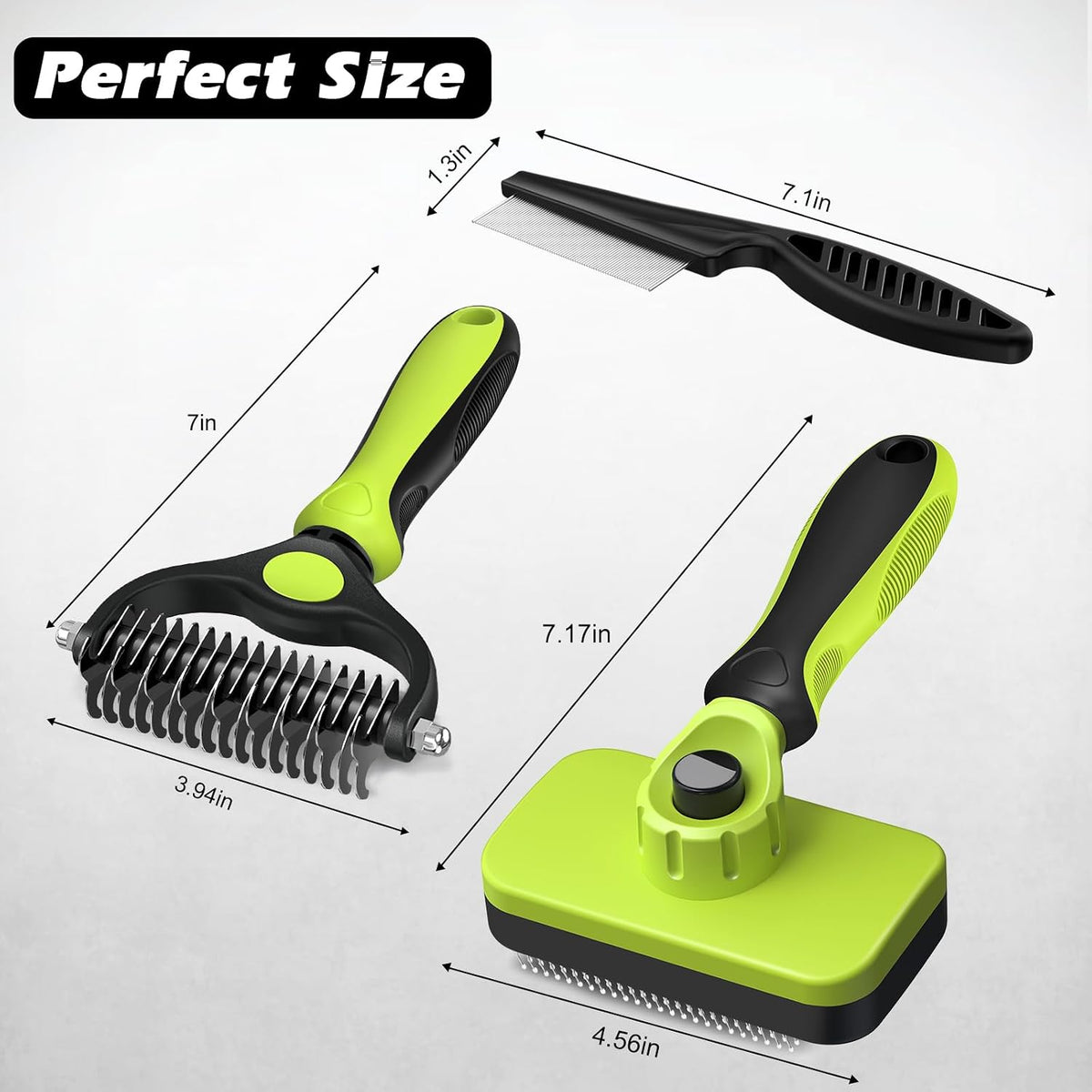 Professional 3PCS Self Cleaning Slicker Brush & Pet Grooming Rake & Flea Comb for Dogs,Cats and Horses | Double-Sided Dematting Comb & Skin Friendly Deshedding Grooming Tool | Pet Supplies (Blue)