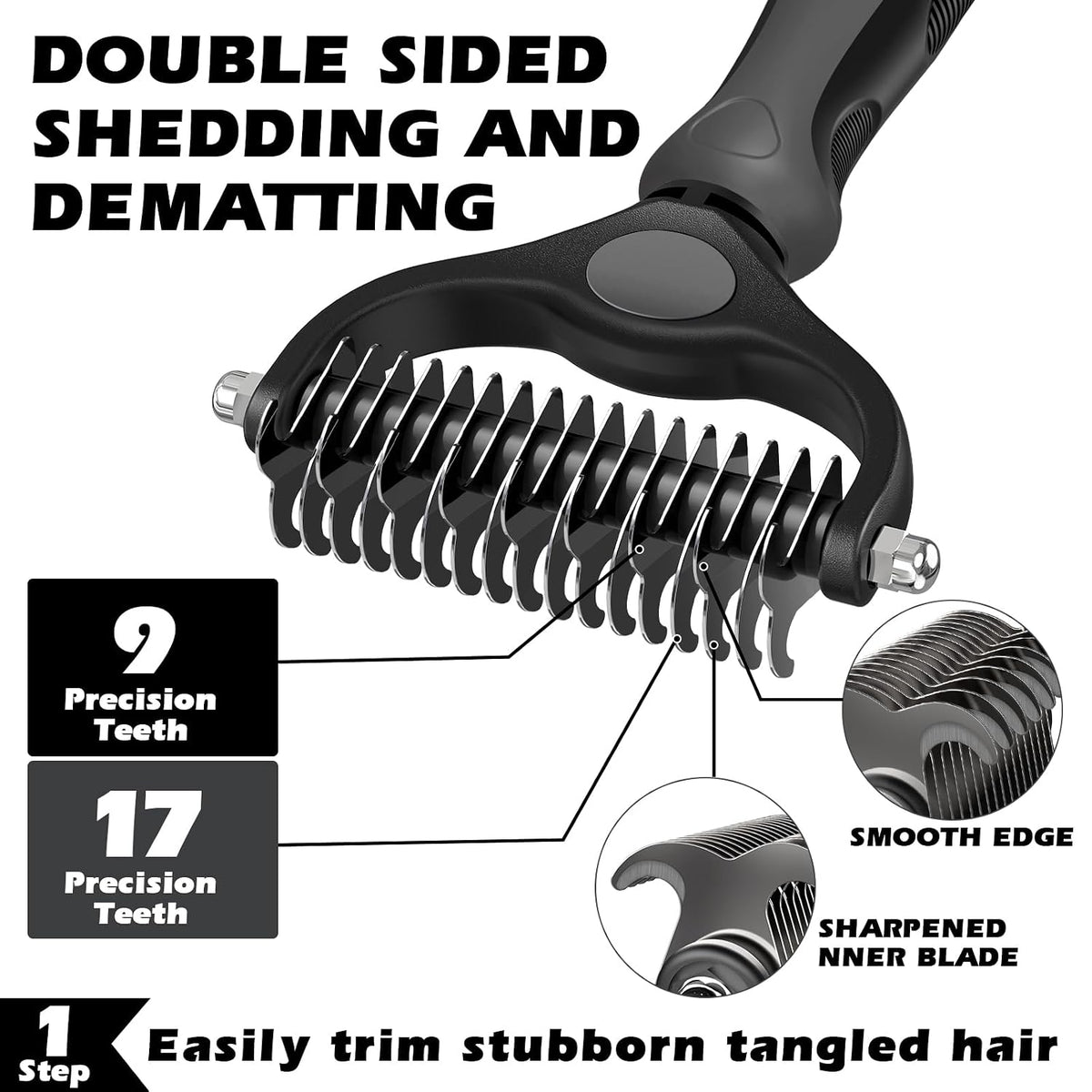 Professional 3PCS Self Cleaning Slicker Brush & Pet Grooming Rake & Flea Comb for Dogs,Cats and Horses | Double-Sided Dematting Comb & Skin Friendly Deshedding Grooming Tool | Pet Supplies (Blue)